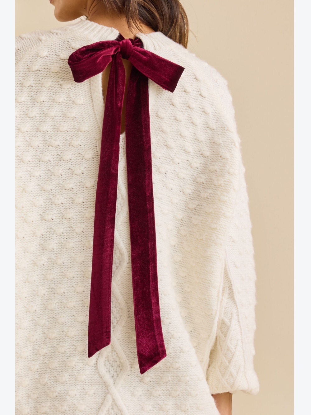 NWT Altar'd State Lorena Oversized Wool Velvet Bow Back Sweater Holiday Sz XS